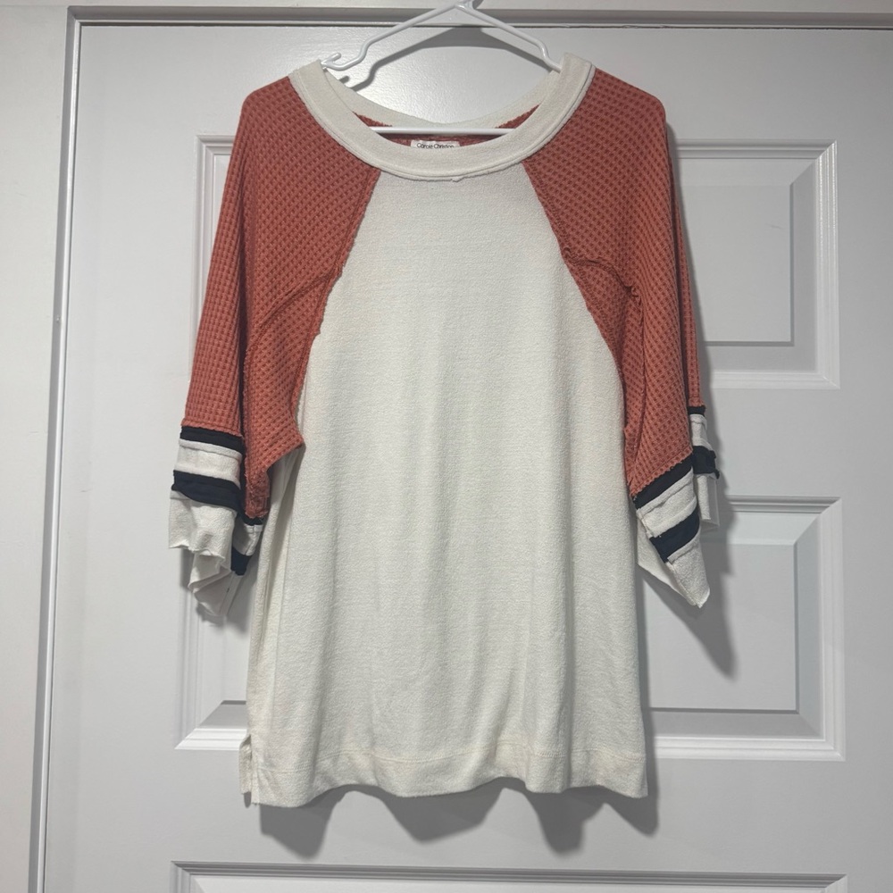 Women's Raglan Jersey Top - Ivory with Terracotta Sleeves